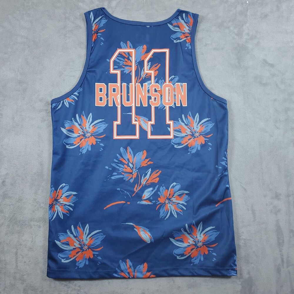 New York Knicks Jalen Brunson #11 Mesh Jersey Floral Print Blue Size Small